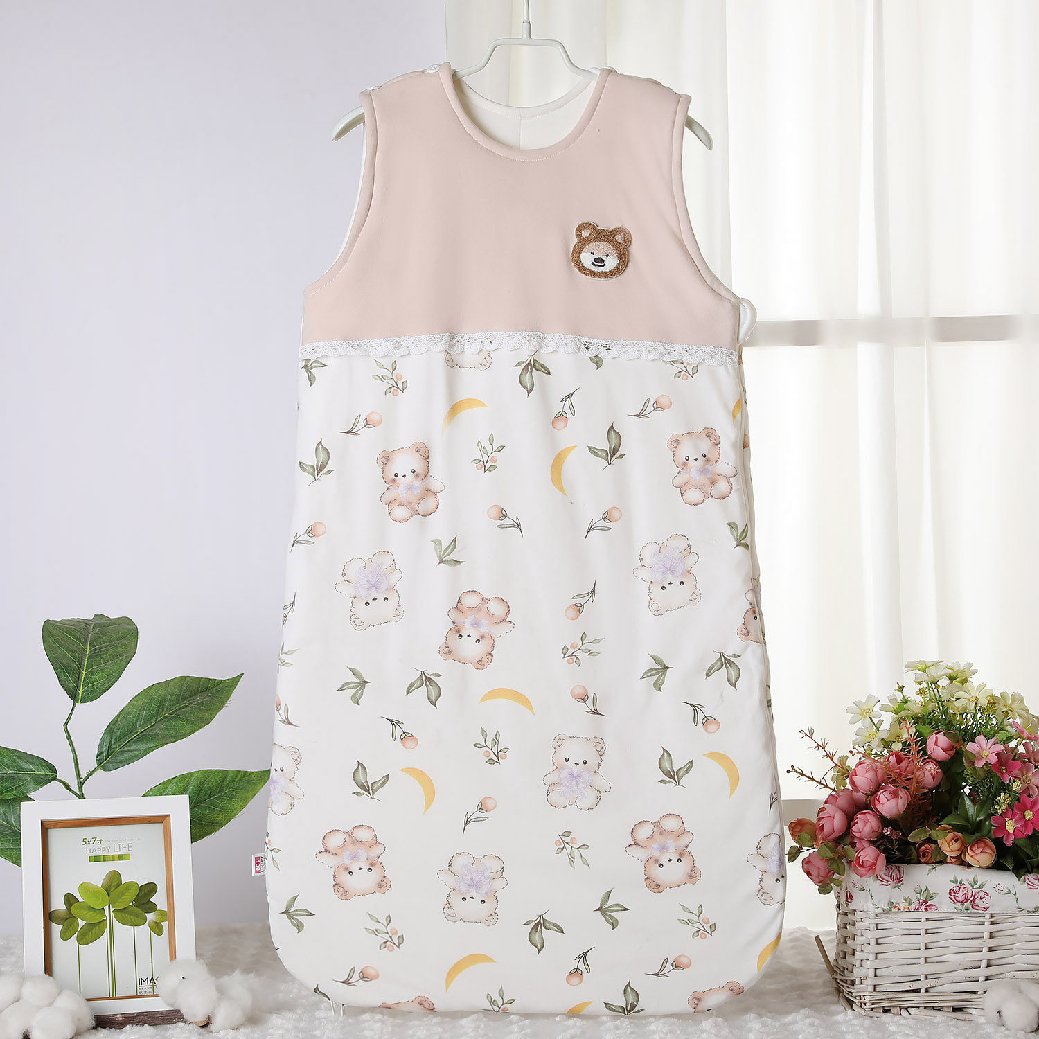 春秋薄纯棉婴幼儿拼接睡袋无袖背心式婴儿睡袋棉花宝宝防踢被睡衣