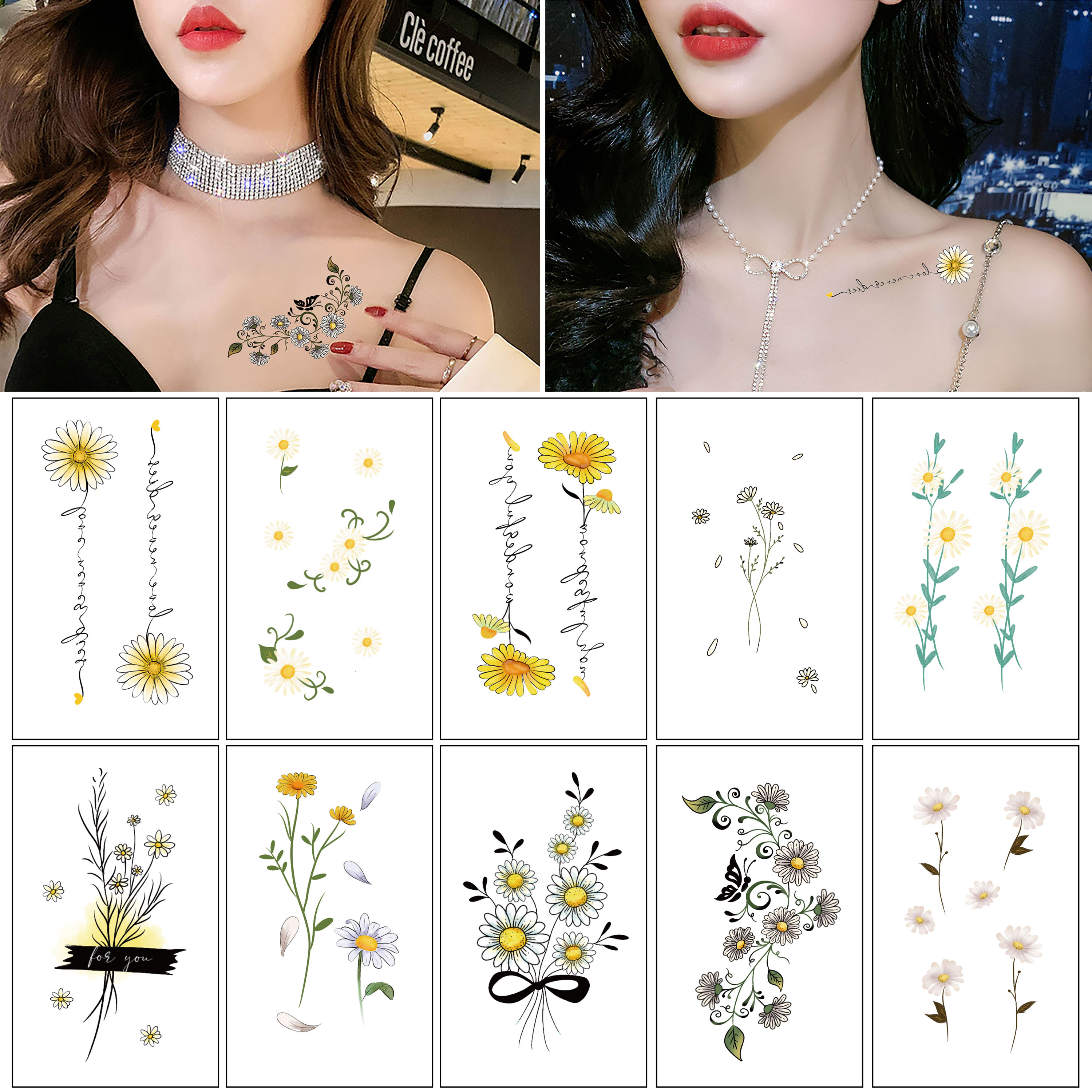 小雏菊纹身贴权志龙同款刺青ins风文艺女小清新网红锁骨脚踝贴
