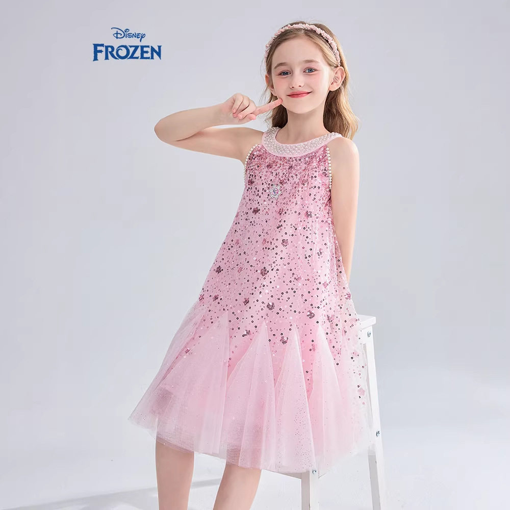 迪士尼女童童装艾莎公主连衣裙新款儿童中大童夏款人鱼裙无袖裙子