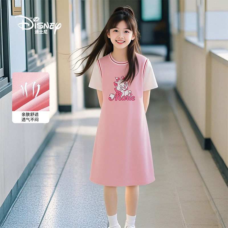 迪士尼女童连衣裙2026新款大童夏季短袖甜美兔子警官公主裙子圆领