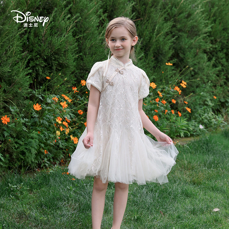 迪士尼女童裙子夏装新中式国风连衣裙2026新款儿童气质复古公主裙