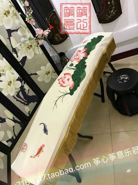 手绘古筝罩《 鱼戏荷花》新款手绘琴罩 古筝罩（送收纳袋 胶布）