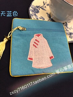 复古小衣服拉链包麻布包 高工艺首饰袋饰品收纳袋铜钱穗子拉链袋
