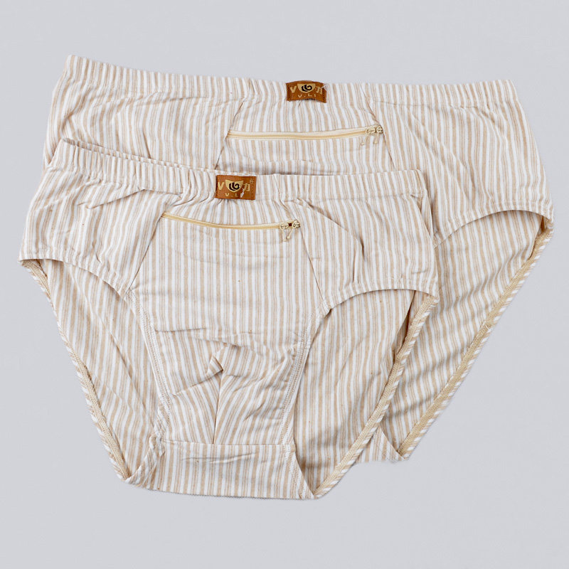 全棉大口袋双拉链男大码肥佬三角防盗内裤有兜带口布袋安全裤头衩