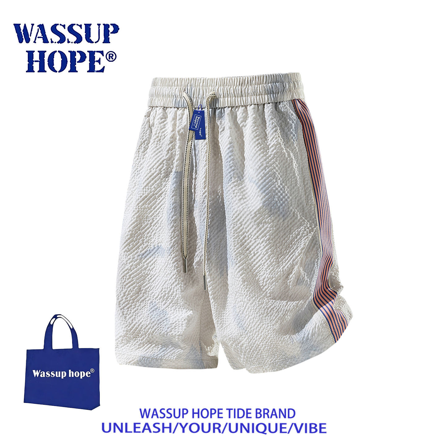 WASSUP HOPE美式冰感泡泡格运动短裤男夏季百搭薄款透气五分裤潮5