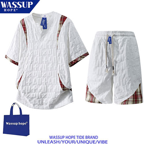 WASSUPHOPE格纹短袖短裤套装男