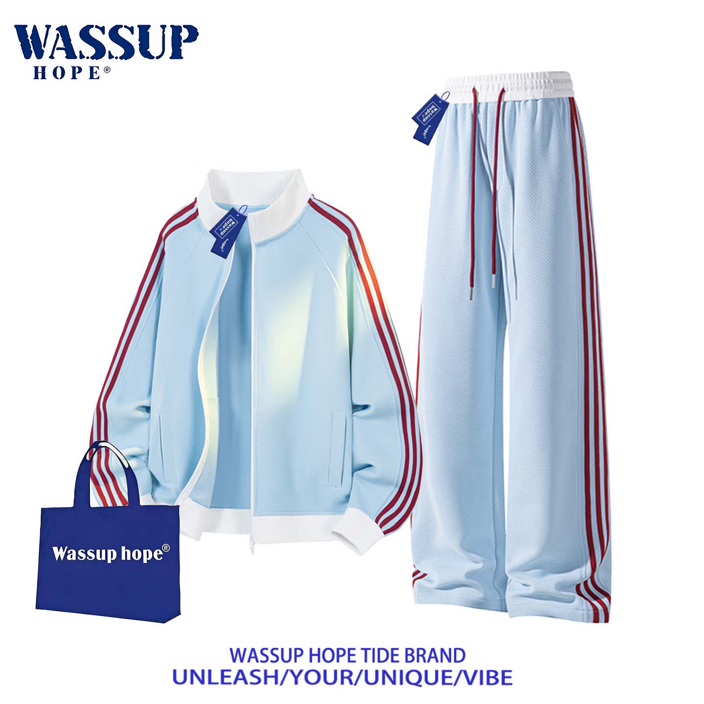 WASSUP HOPE卫衣套装男女春秋韩版休闲立领外套情侣衣服潮流长裤