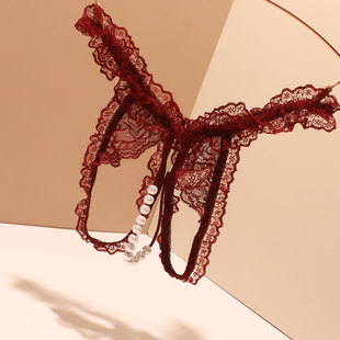 半丁透气美臀丁字裤 珍珠插 女内开裆弯腰低腰三角性感勾人无痕内裤