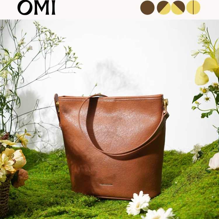 欧米牛皮手提单肩包大容量水桶包