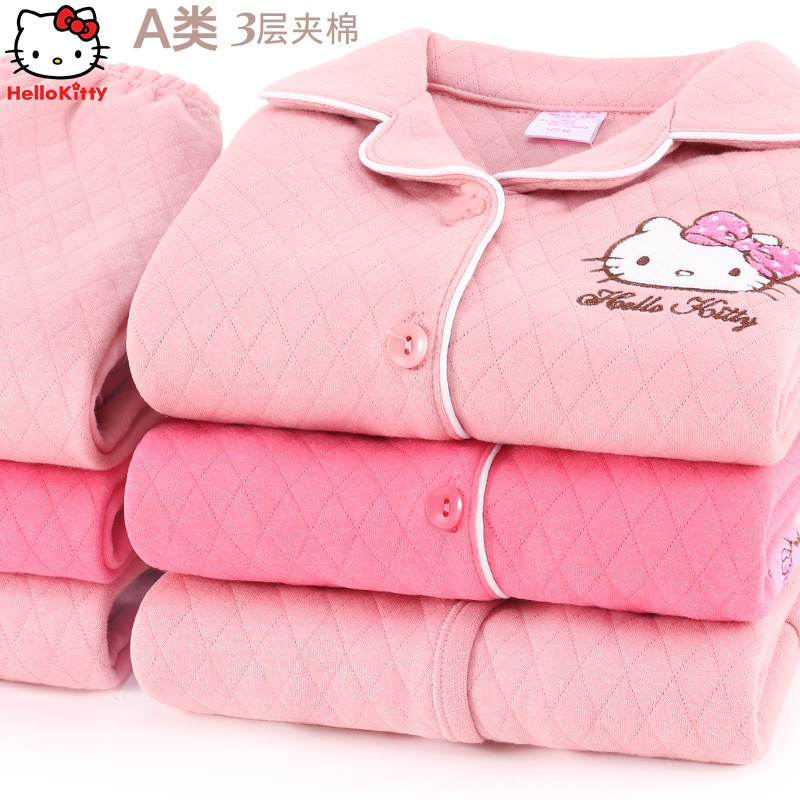 凯蒂猫女童睡衣纯棉冬季套装夹棉秋冬女孩加厚保暖宝宝儿童家居服
