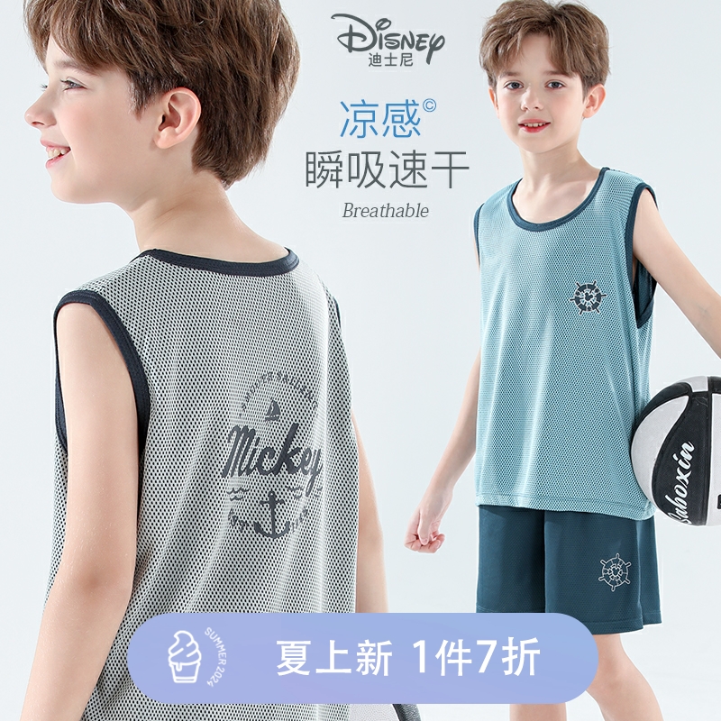 迪士尼男童背心运动套装2024新款夏装儿童无袖男孩中大童帅气童装