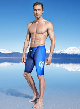 nsa泳裤男五分专业泳裤蓝色印花大码游泳裤