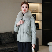 海宁高端真皮羽绒服女2025新款 冬狐狸毛领短款 妈妈绵羊皮皮衣外套