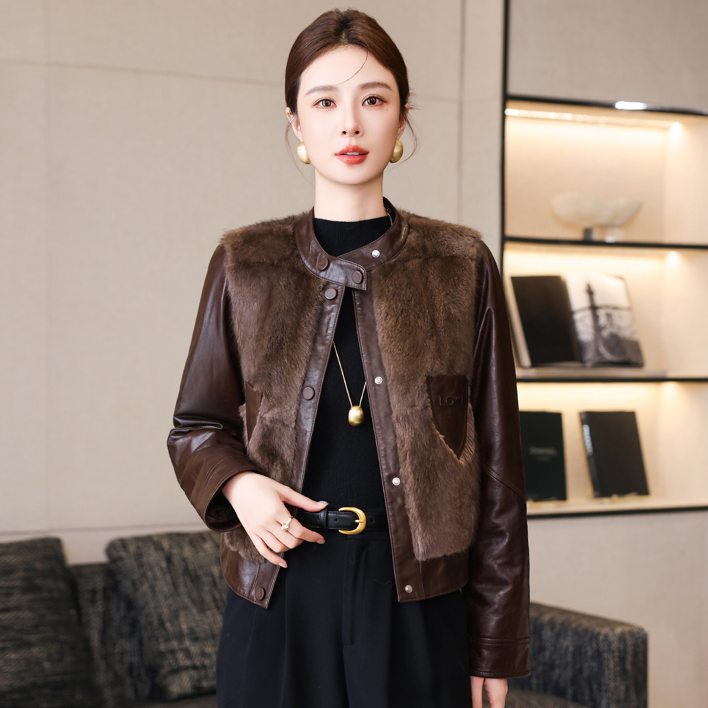 青根貂海宁真皮羽绒服女短款新款冬季时尚绵羊皮夹克皮衣皮草外套