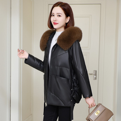 海宁真皮羽绒服女绵羊皮衣短款