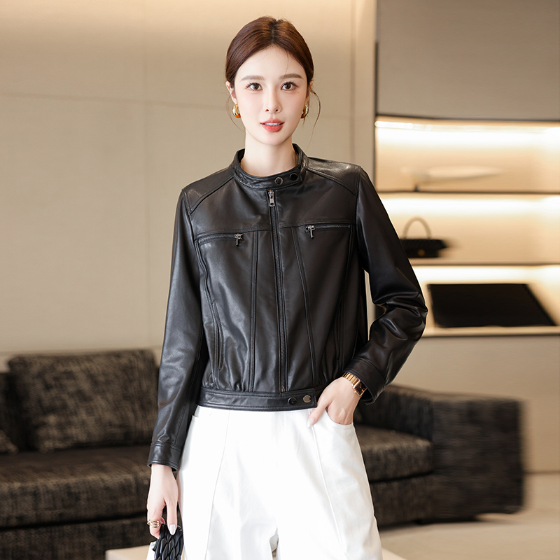 海宁真皮皮衣女2024新款春秋