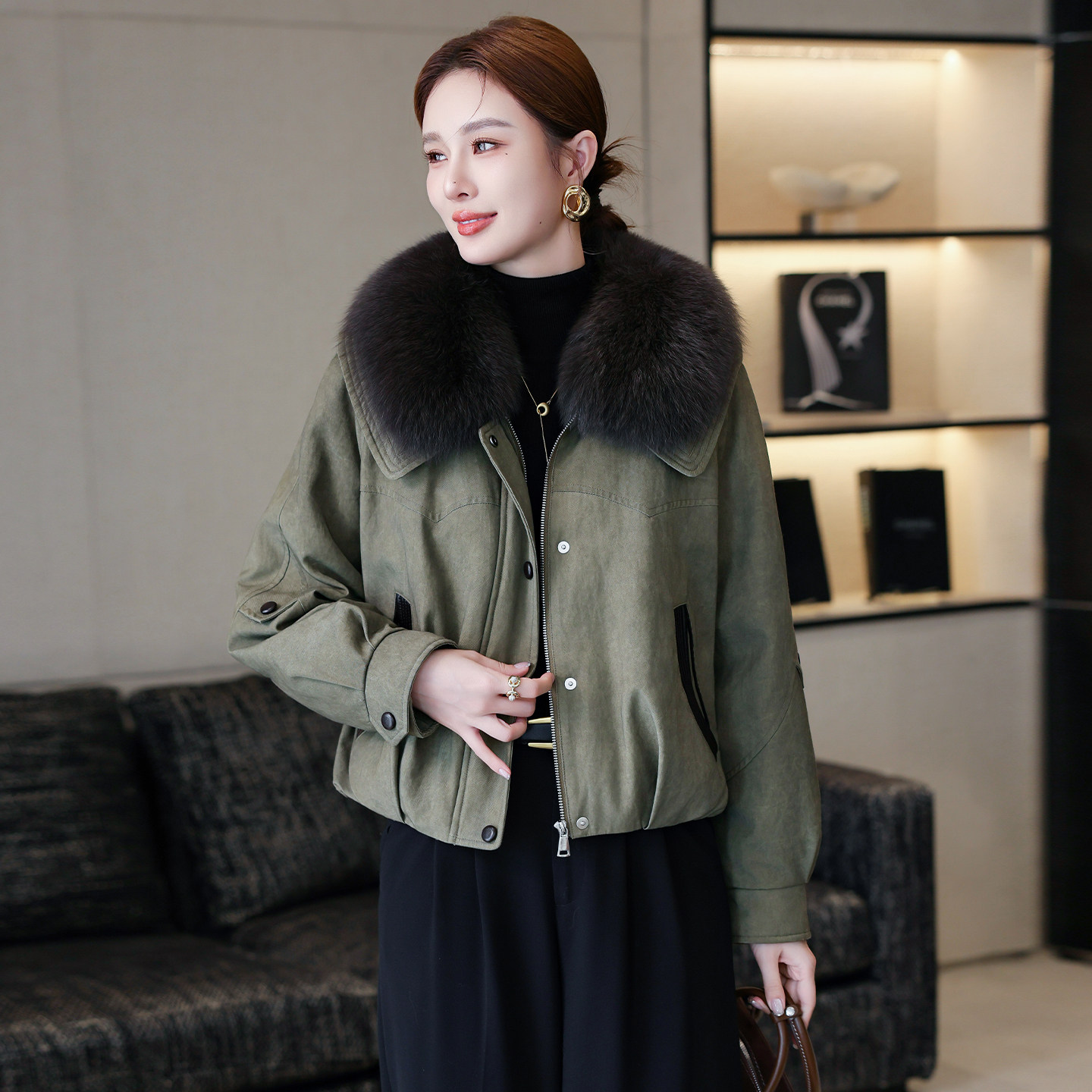 海宁高端白鹅绒皮草派克服女狐狸毛领冬季宽松短款羽绒服大衣外套,女装/女士精品,羽绒服,淘宝优惠券,粉丝福利购,淘宝优惠卷