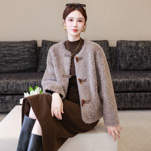 圆领保暖一体羊羔毛大衣冬季 短款 海宁颗粒绒皮草外套女装 2025新款