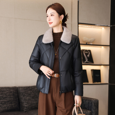 高端海宁真皮羽绒服皮衣女短款