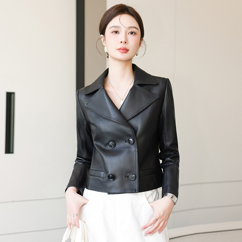 薇蔓娜2024春秋真皮皮衣女短款款
