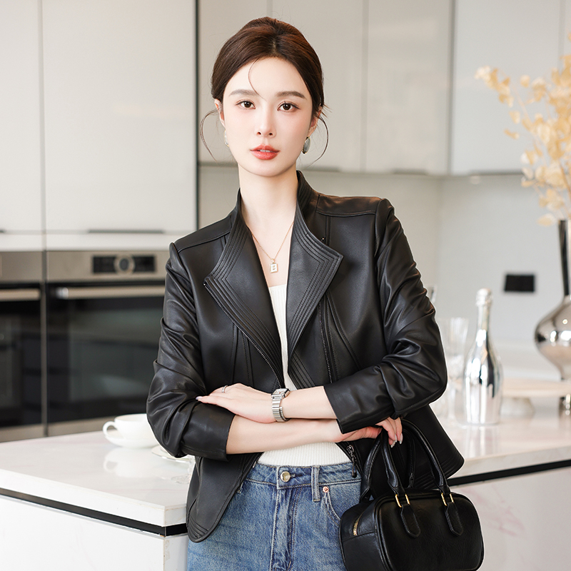 海宁真皮皮衣绵羊皮单皮机车夹克