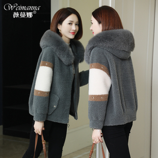 2024新款冬季时尚颗粒一体狐狸皮毛海宁皮草外套羊剪绒大衣女短款