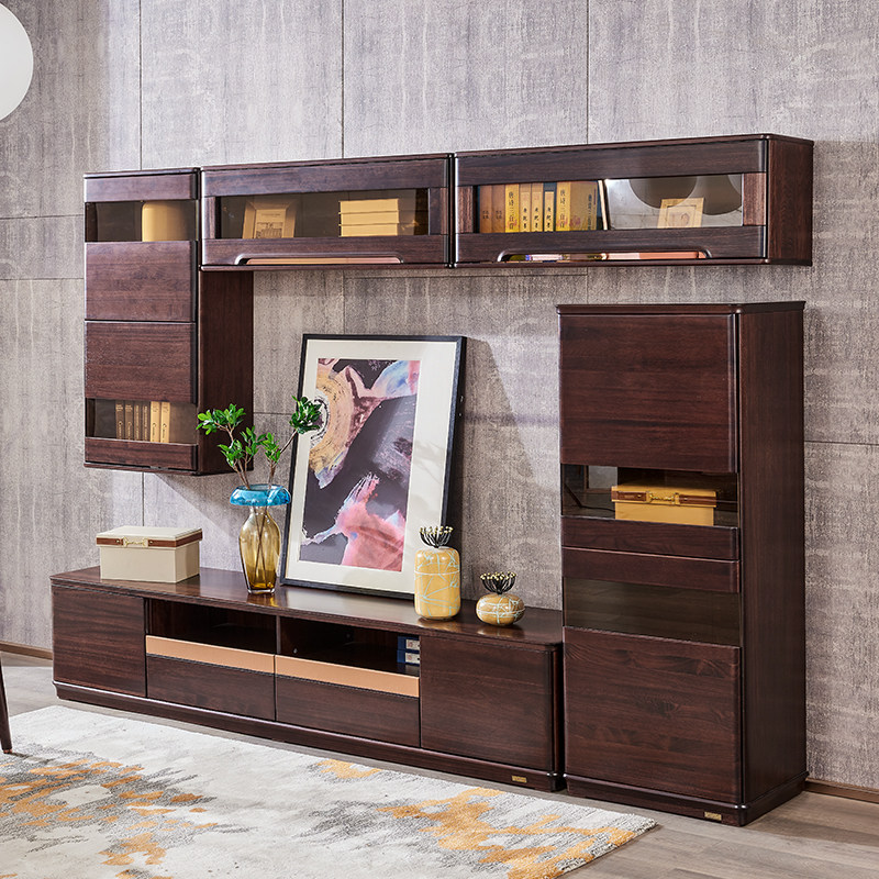 新中式全实木地柜现代轻奢客厅组合壁挂电视柜影视墙视听柜PTY|msdalam kategori perabot kediaman, kabinet, kabinet TV - dari Buy2taobao.com untuk memberikan perkhidmatan ejen Taobao profesional membeli