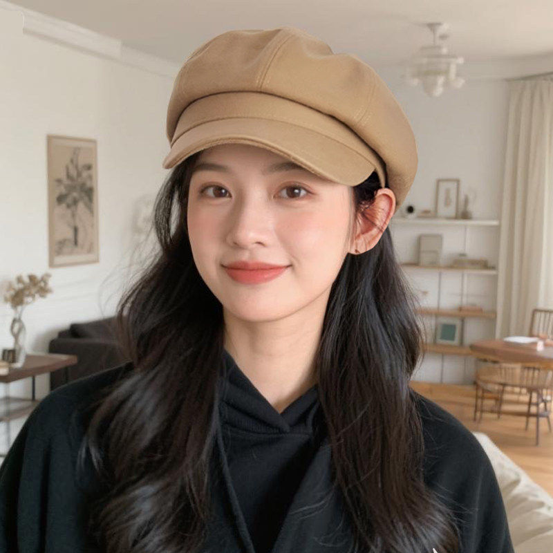 复古毛呢八角贝雷帽大帽檐大头围显脸小英伦气质时尚百搭报童帽潮