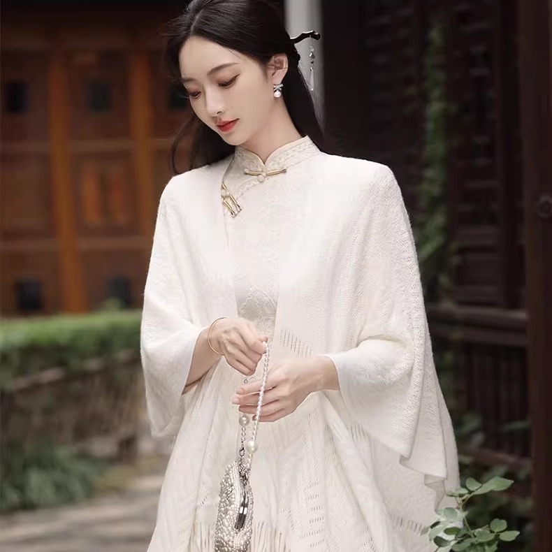 【国风】白色旗袍针织披肩