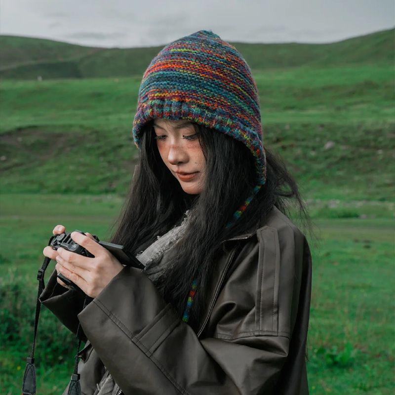 彩虹针织帽2025新款女秋冬季川西旅游包头帽大头围显脸小毛线帽子,服饰配件/皮带/帽子/围巾,帽子,淘宝优惠券,粉丝福利购,淘宝优惠卷