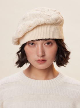 全羊毛红色贝雷帽子女冬2025新款法式复古大小头围毛线针织显脸小