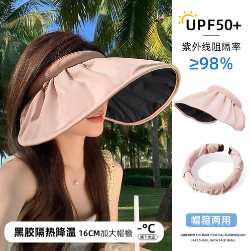 黑胶超大帽檐防晒贝壳帽两戴设计