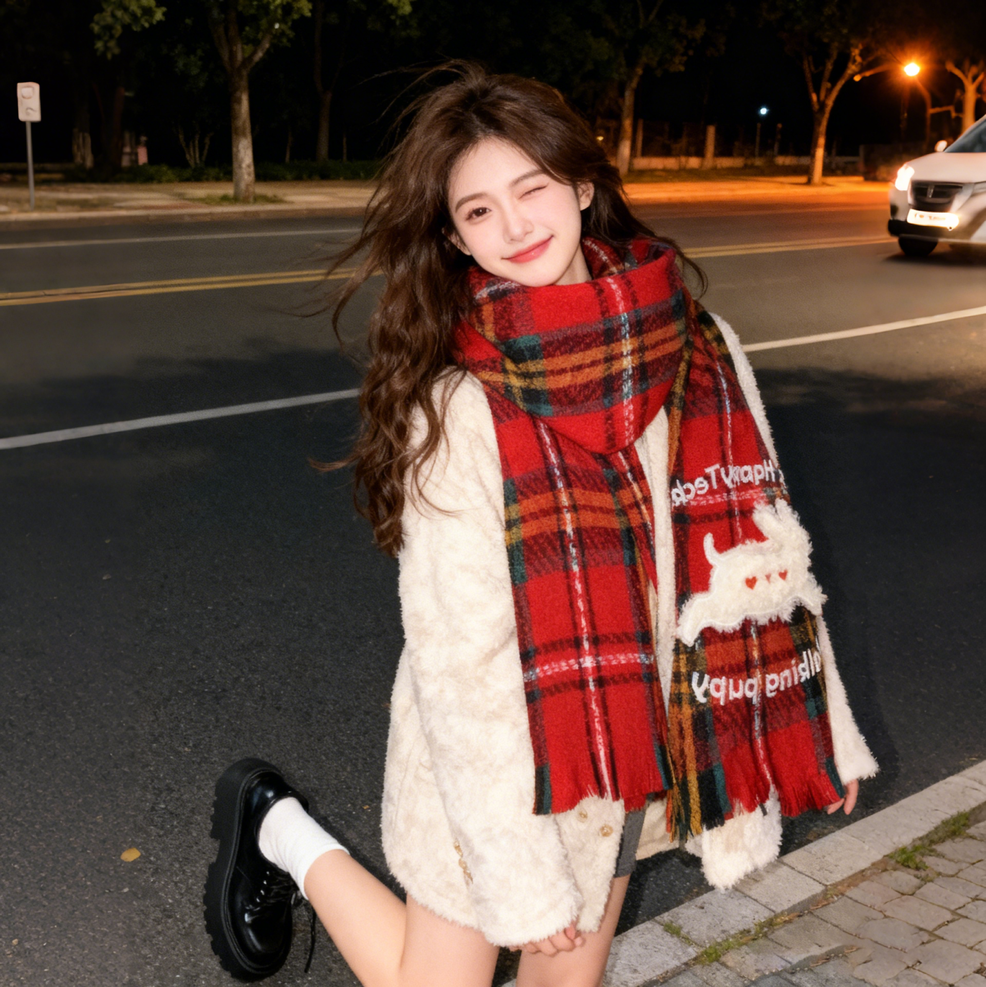 【新款推荐】红色格子围巾