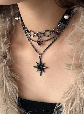 【甜酷风】黑色芒星项链女颈链