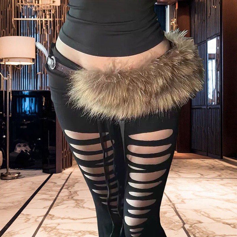 嘻哈毛毛腰带Y2k亚文化秋冬百搭毛绒腰链皮草腰封辣妹性感腰饰潮