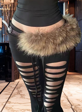 嘻哈毛毛腰带Y2k亚文化秋冬百搭毛绒腰链皮草腰封辣妹性感腰饰潮