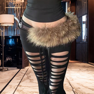 嘻哈毛毛腰带Y2k亚文化秋冬百搭毛绒腰链皮草腰封辣妹性感腰饰潮