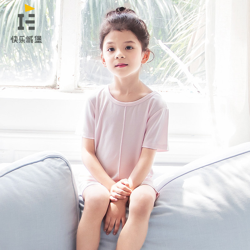 快乐城堡女童夏装短袖短裤套装儿童睡衣夏季薄款中大童家居服