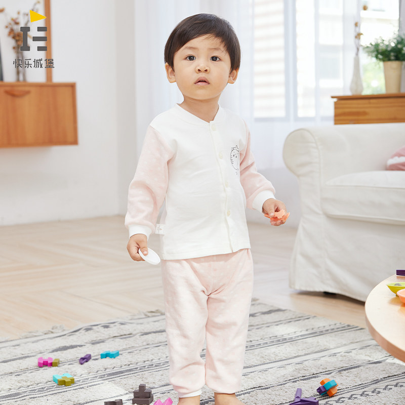 HAPPY CASTLE AUTUMN AND WINTER BABY CLOTHES STAND COLLAR UNDERWEAR SET 6-24 MONTHS MALE AND FEMALE BABY COTTON TWO PIECE SET