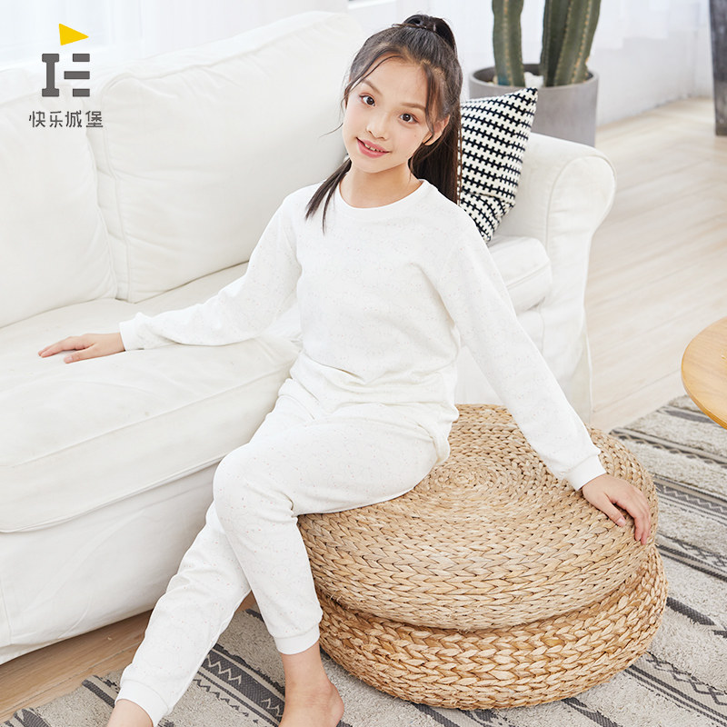 HAPPY CASTLE AUTUMN AND WINTER CHILDRENS THERMAL UNDERWEAR SET COTTON PAJAMAS GIRLS COTTON AUTUMN CLOTHES AUTUMN PANTS COTTON SWEATER