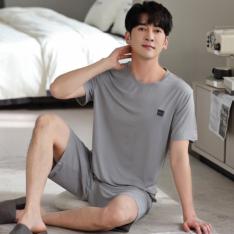 凉感睡衣男夏款短袖冰丝时尚男装莫代尔棉夏季舒适休闲家居服套装