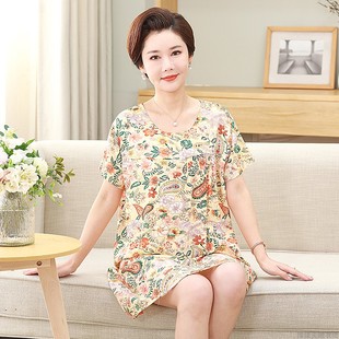 睡裙女夏纯棉绸薄款 可外穿连衣裙 家居服短袖 宽松中老年睡衣女夏款