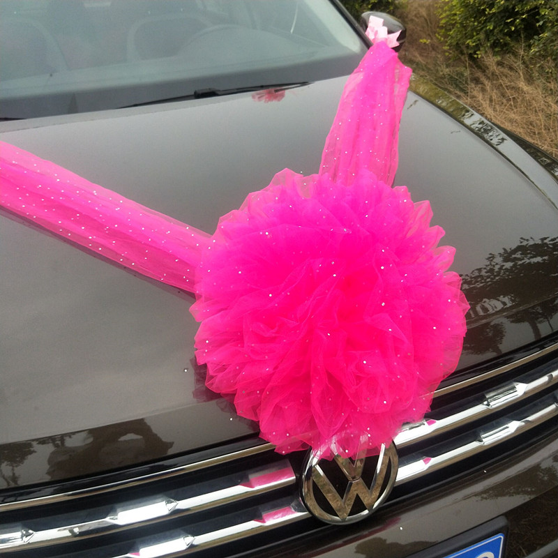 婚车装饰亮片亮点纱幔车头花结婚庆副车拉花车展新车卖车布置用品