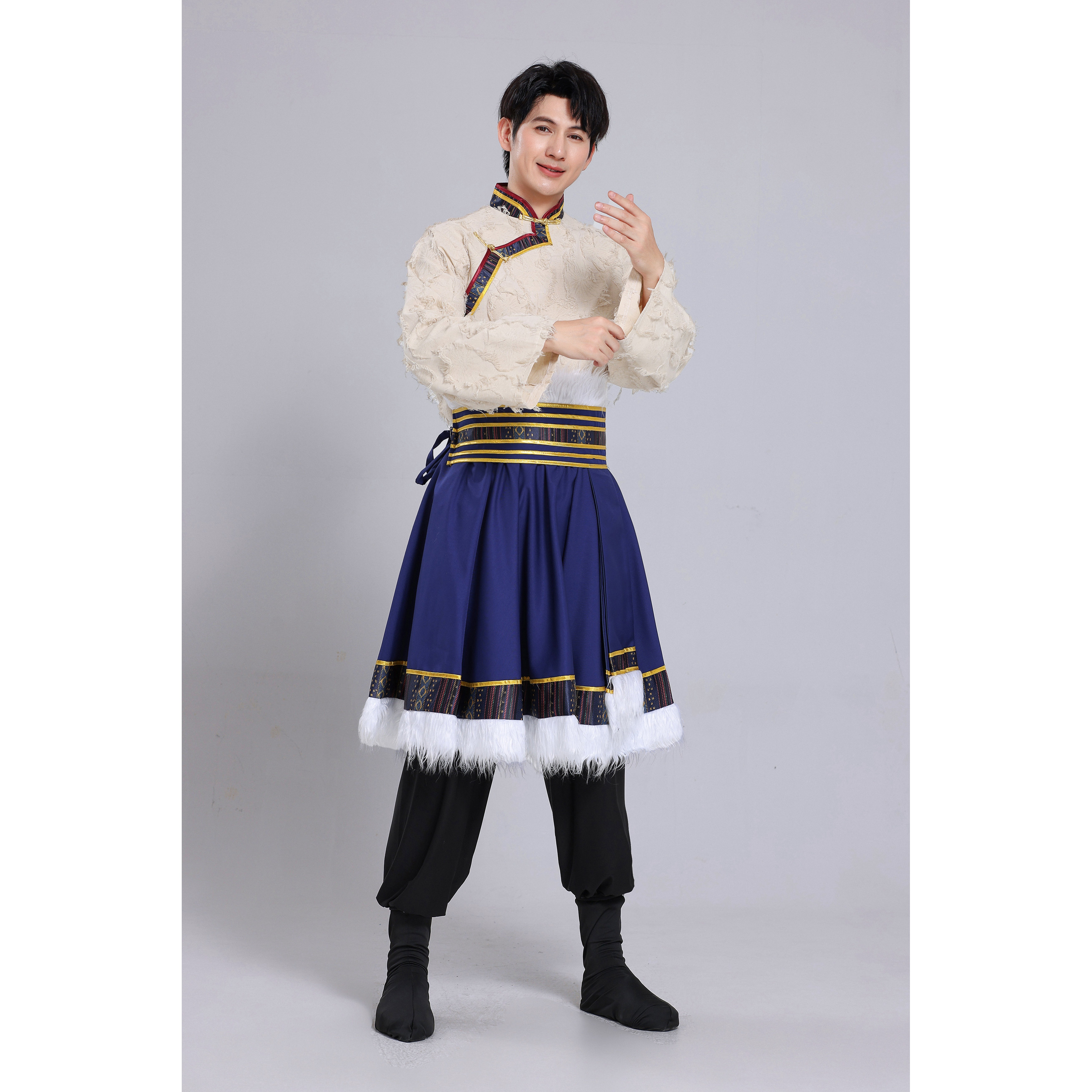 新款藏族服装男成人少数民族舞蹈服装民族半身裙演出艺考练功服