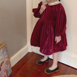 韩版童装秋冬婴幼童洋气酒红连衣裙女宝宝礼服裙公主圣诞年服加绒