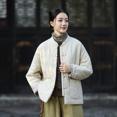 新中式棉衣女棉麻复古加棉棉服