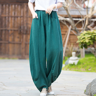 练功太极阔腿裤 棉麻灯笼裤 宽松苎麻休闲长裤 复古萝卜裤 女春秋新款