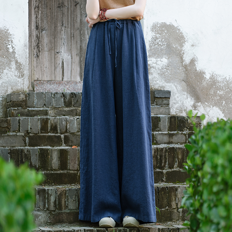 苎麻复古阔腿裤女2025春秋新款宽松直筒裤棉麻百搭太极拖地休闲裤