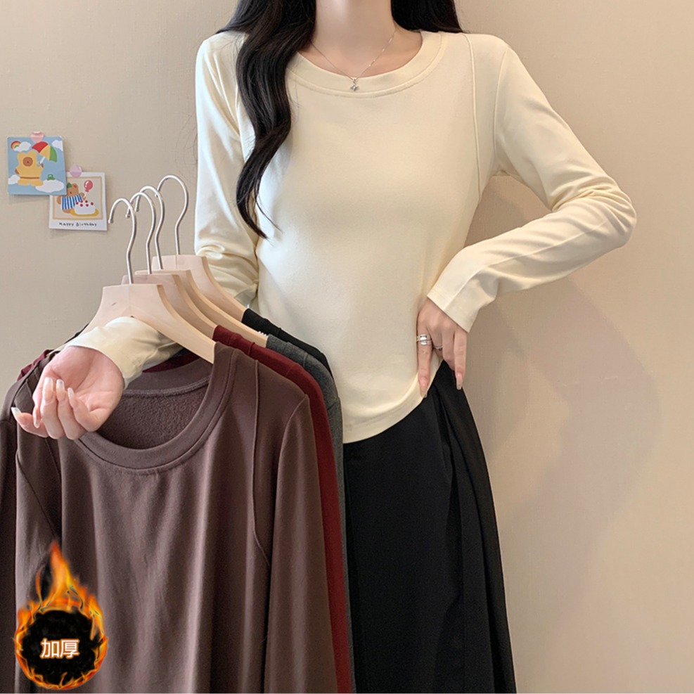 小吉家大码女装秋冬胖mm加厚保暖长袖打底衫上衣百搭显瘦T恤