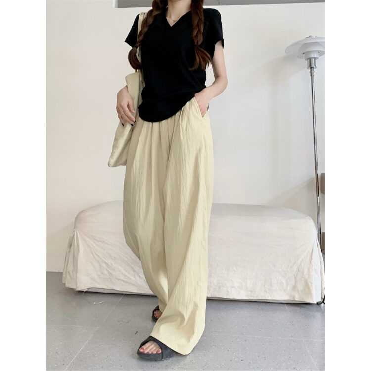 小吉家大码女装休闲阔腿裤女夏季薄款高腰垂感日系慵懒风直筒长裤